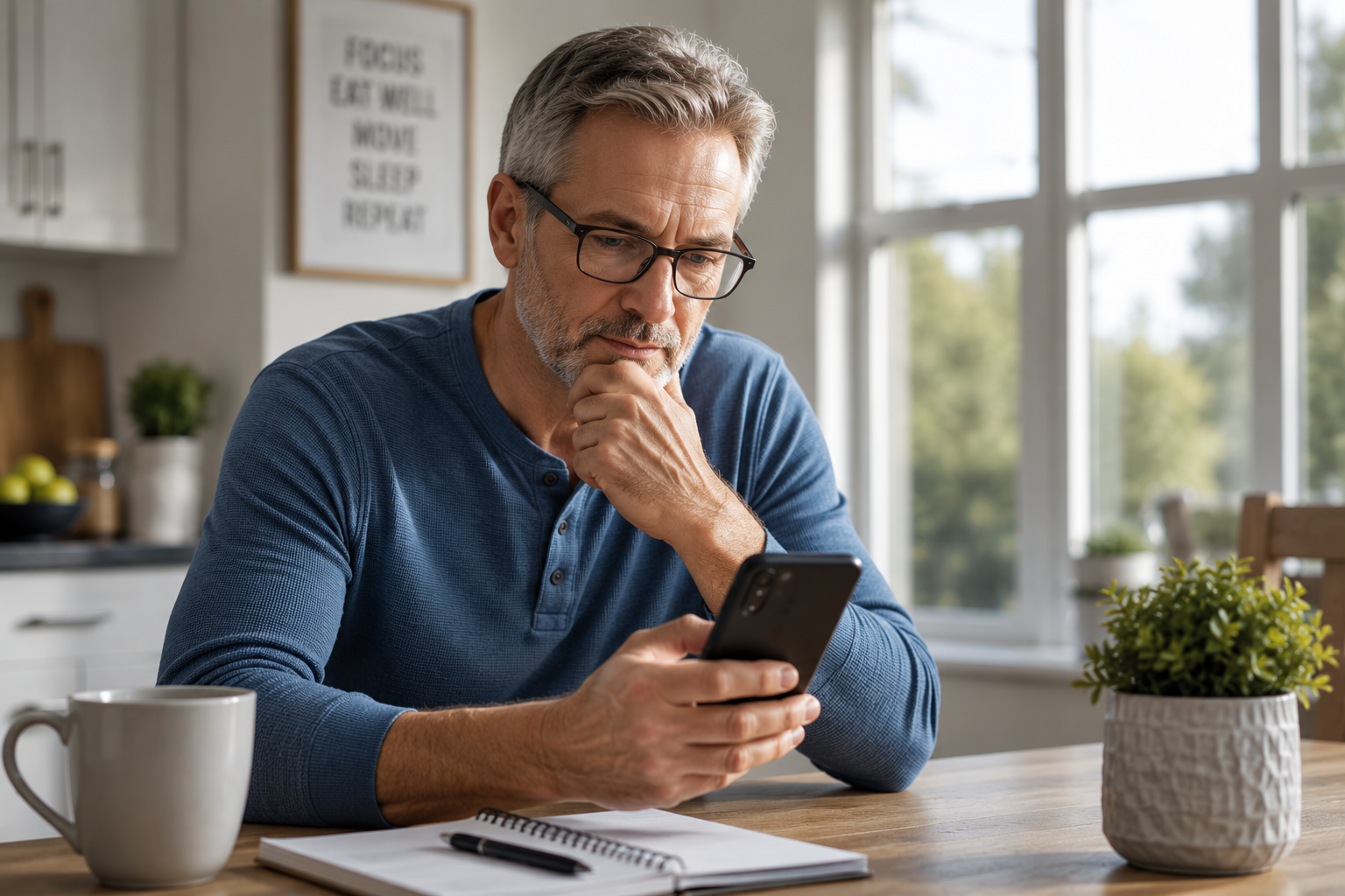 Man researching wellness information on his smartphone